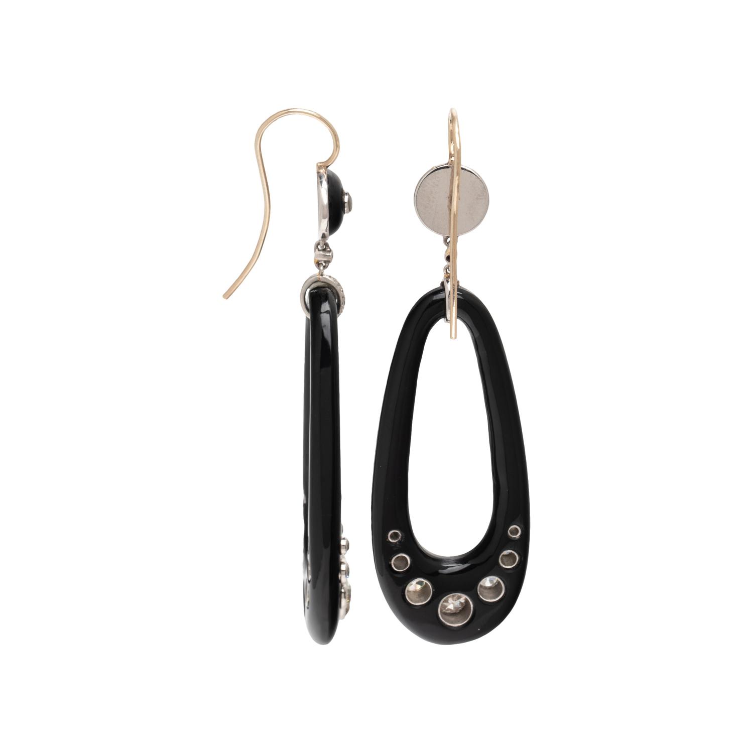 ART DECO, PLATINUM, ONYX, AND DIAMOND EARRINGS