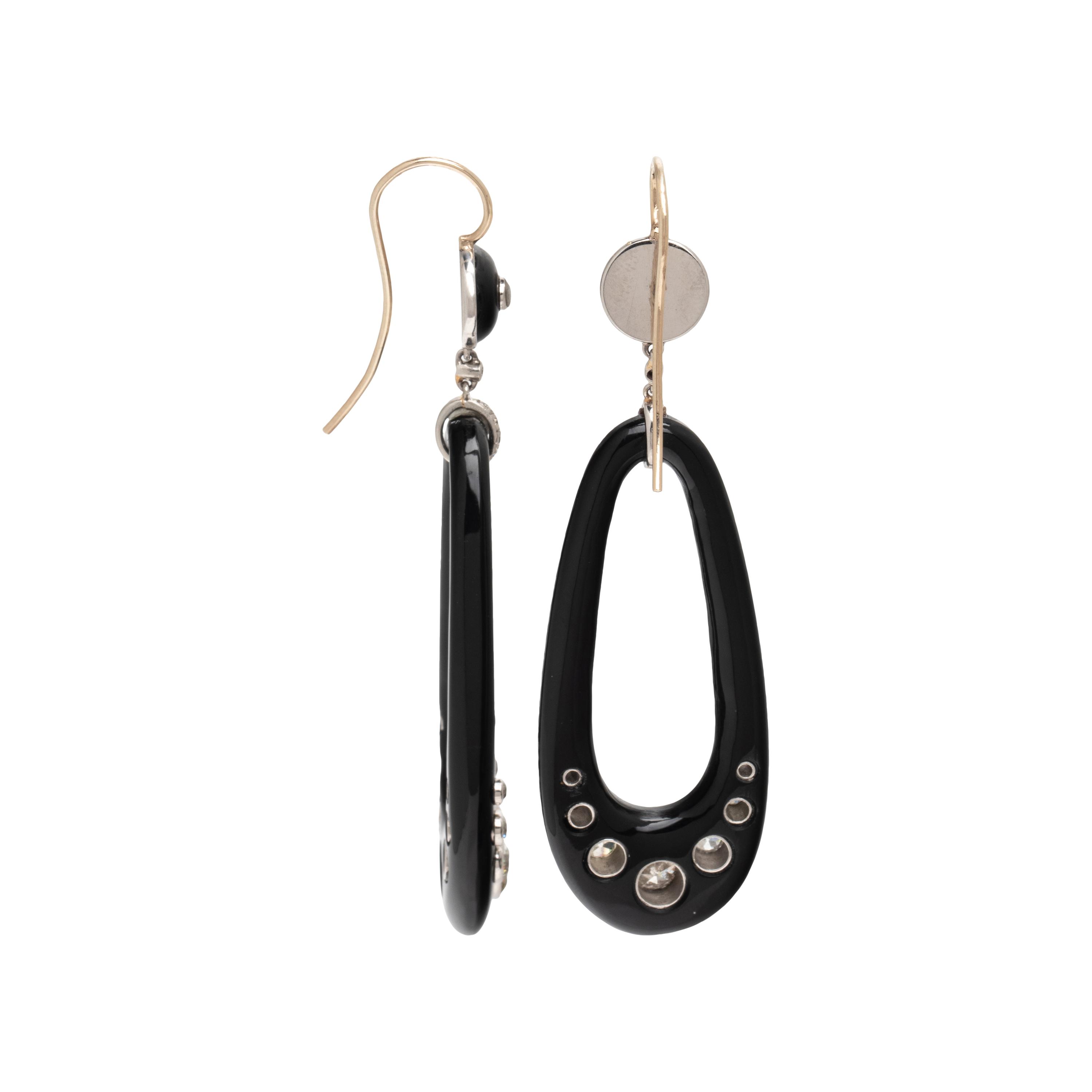 ART DECO, PLATINUM, ONYX, AND DIAMOND EARRINGS