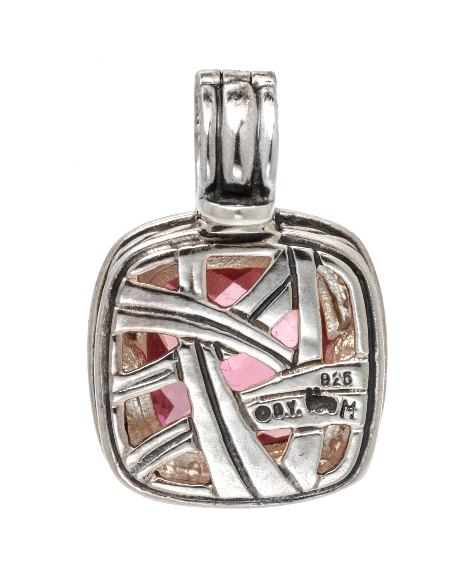 A Sterling Silver, Pink Tourmaline and Diamond 'Albion' Enhancer/Pendant, David Yurman, 1.80 dwts.