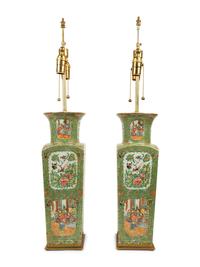 A Pair of Chinese Export Famille Verte Porcelain Vases Mounted as Table Lamps — 20TH CENTURY