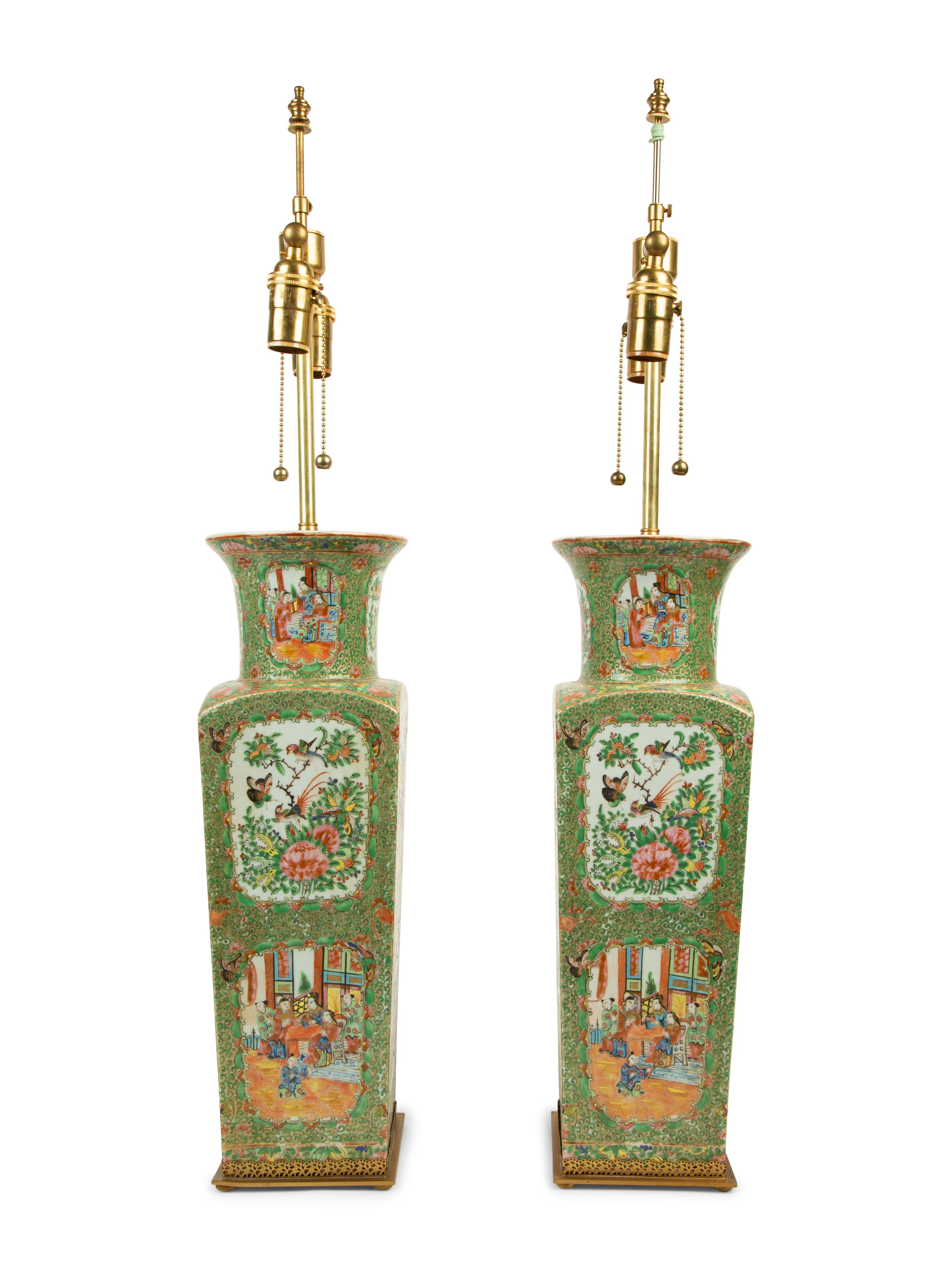 A Pair of Chinese Export Famille Verte Porcelain Vases Mounted as Table Lamps — 20TH CENTURY