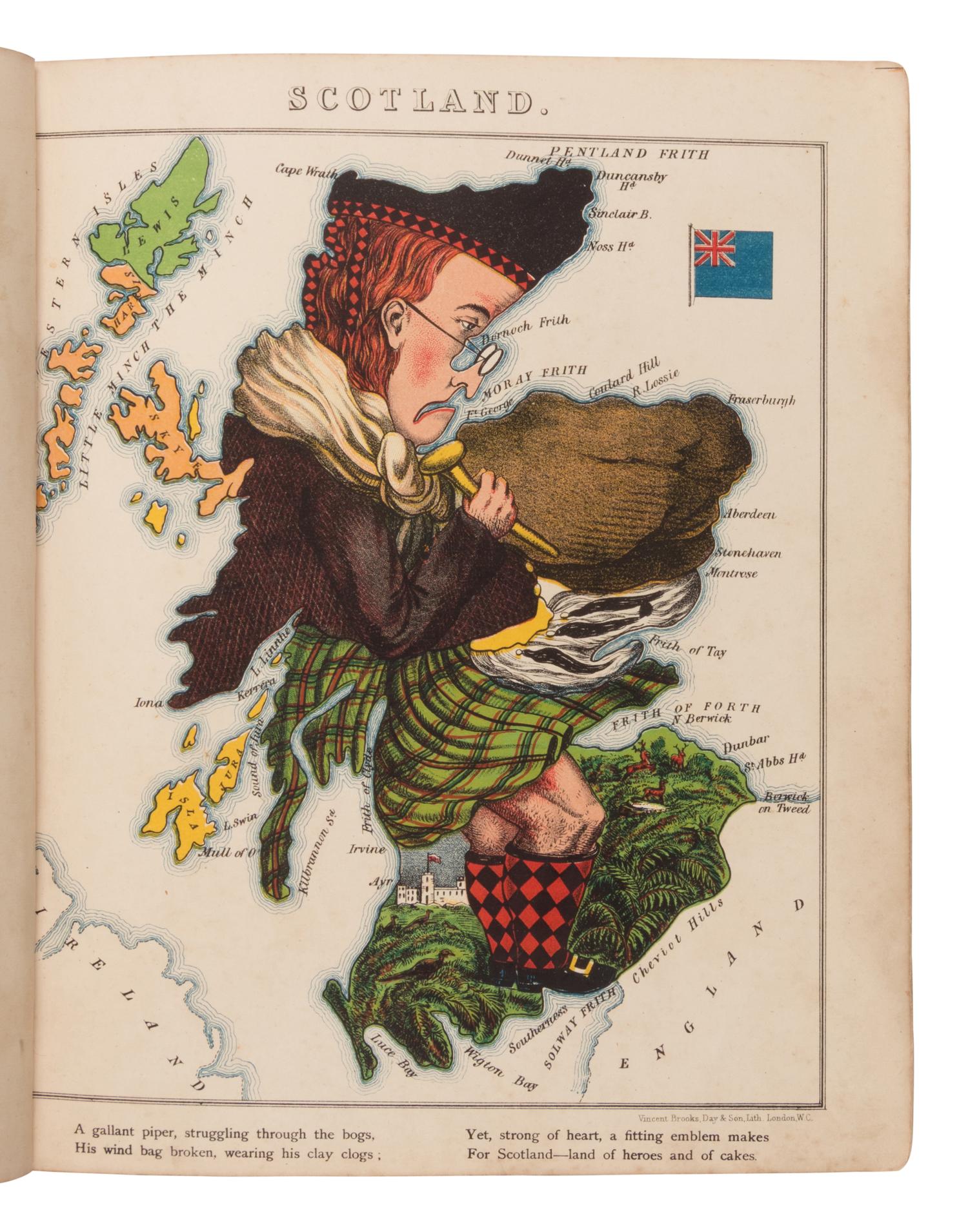 [Harvey, William Henry ("Aleph") (1796-1866)]. Geographical Fun, being Humourous Outlines of Various Countries . London: Hodder and Stoughton, n.d. [1869].