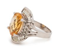 A White Gold, Citrine and Diamond Ring,