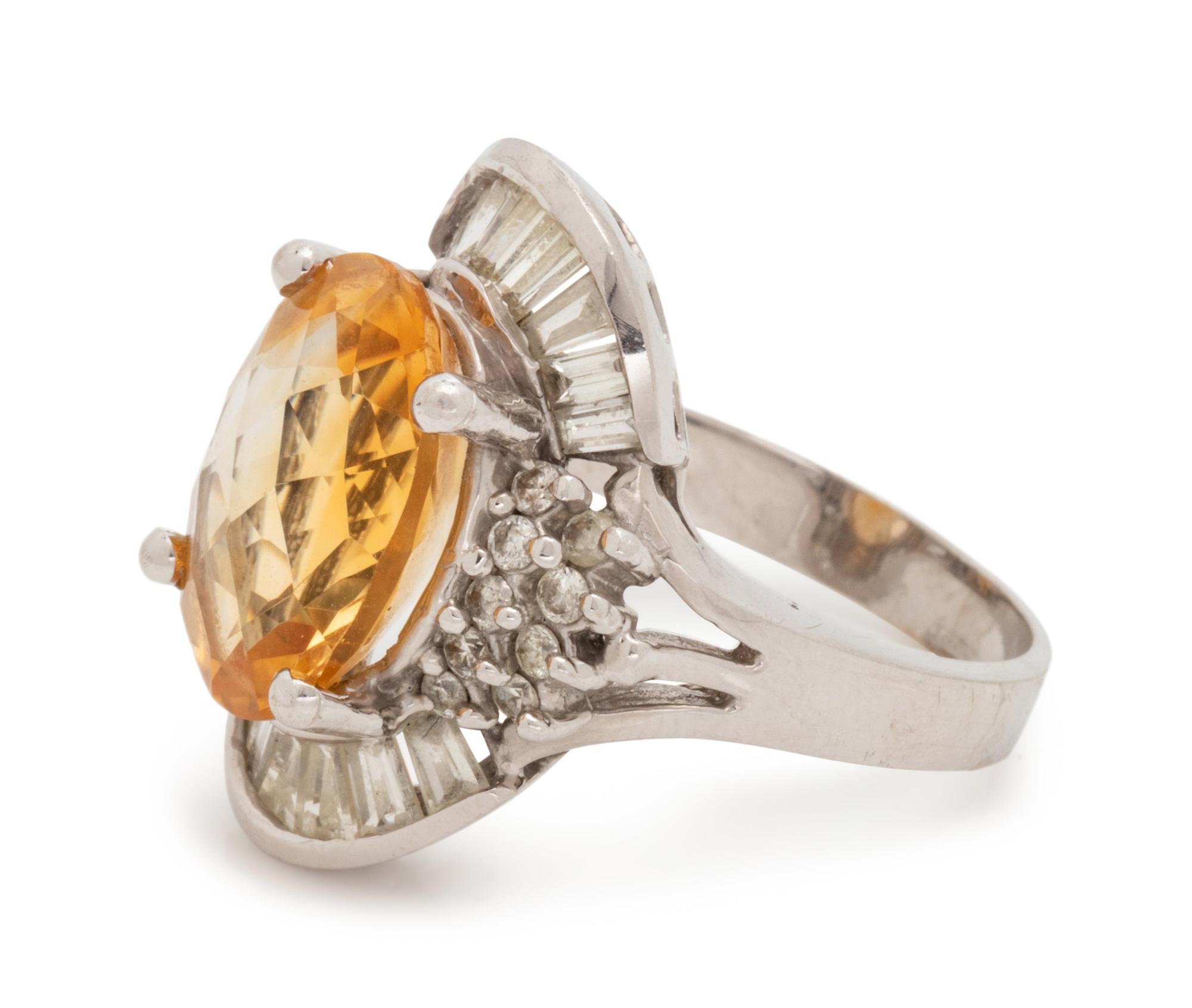 A White Gold, Citrine and Diamond Ring,