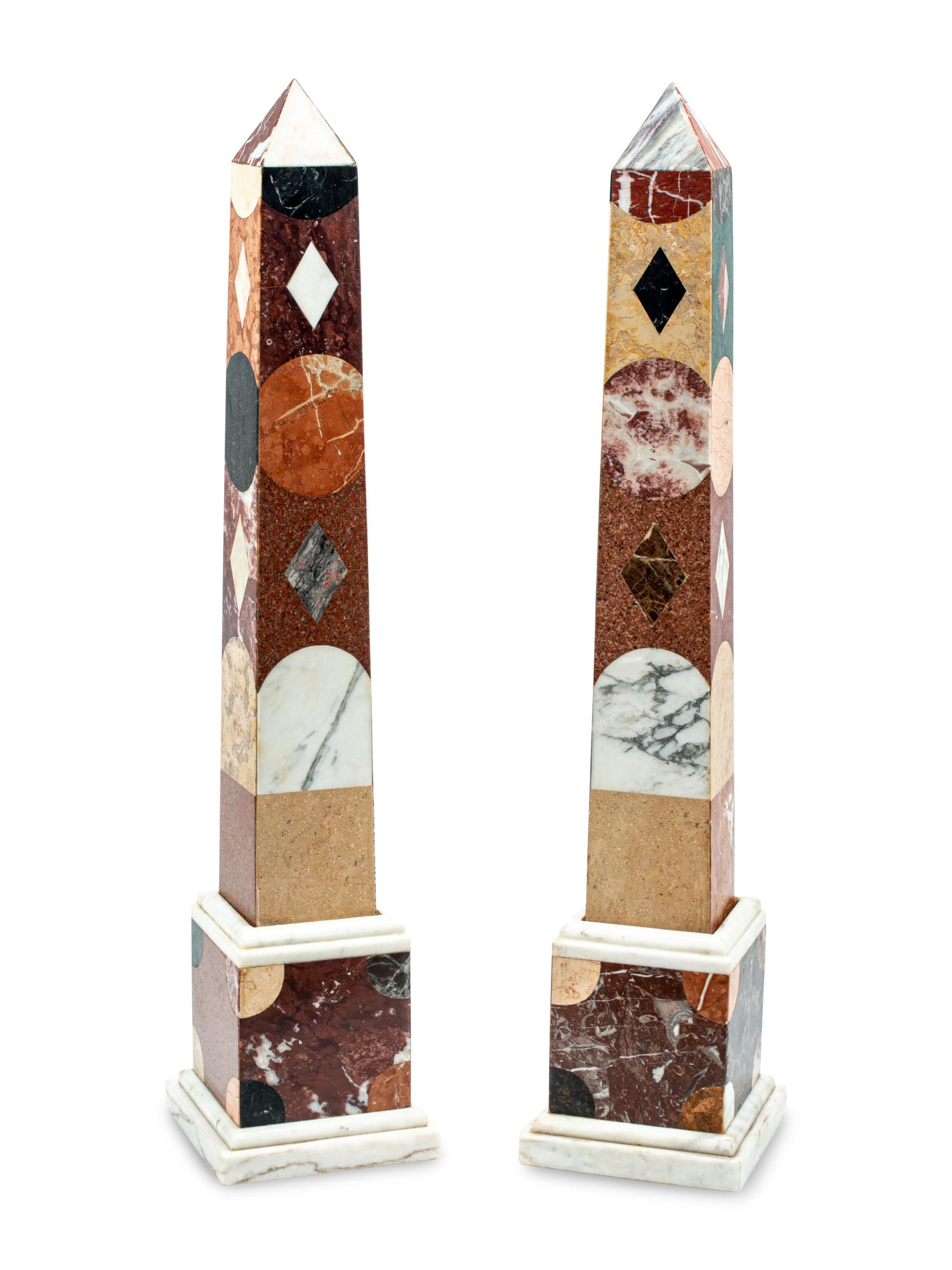 A Pair of Large Specimen Marble Obelisks