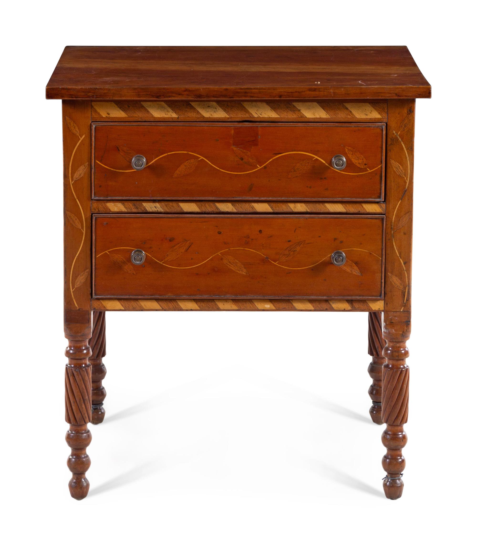 A Classical Vine Inlaid Cherrywood Two-Drawer Side Table