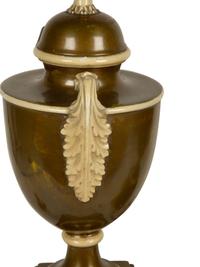 A Pair of Italian Green and White Glazed Pottery Urns Mounted as Lamps — 19TH/20TH CENTURY