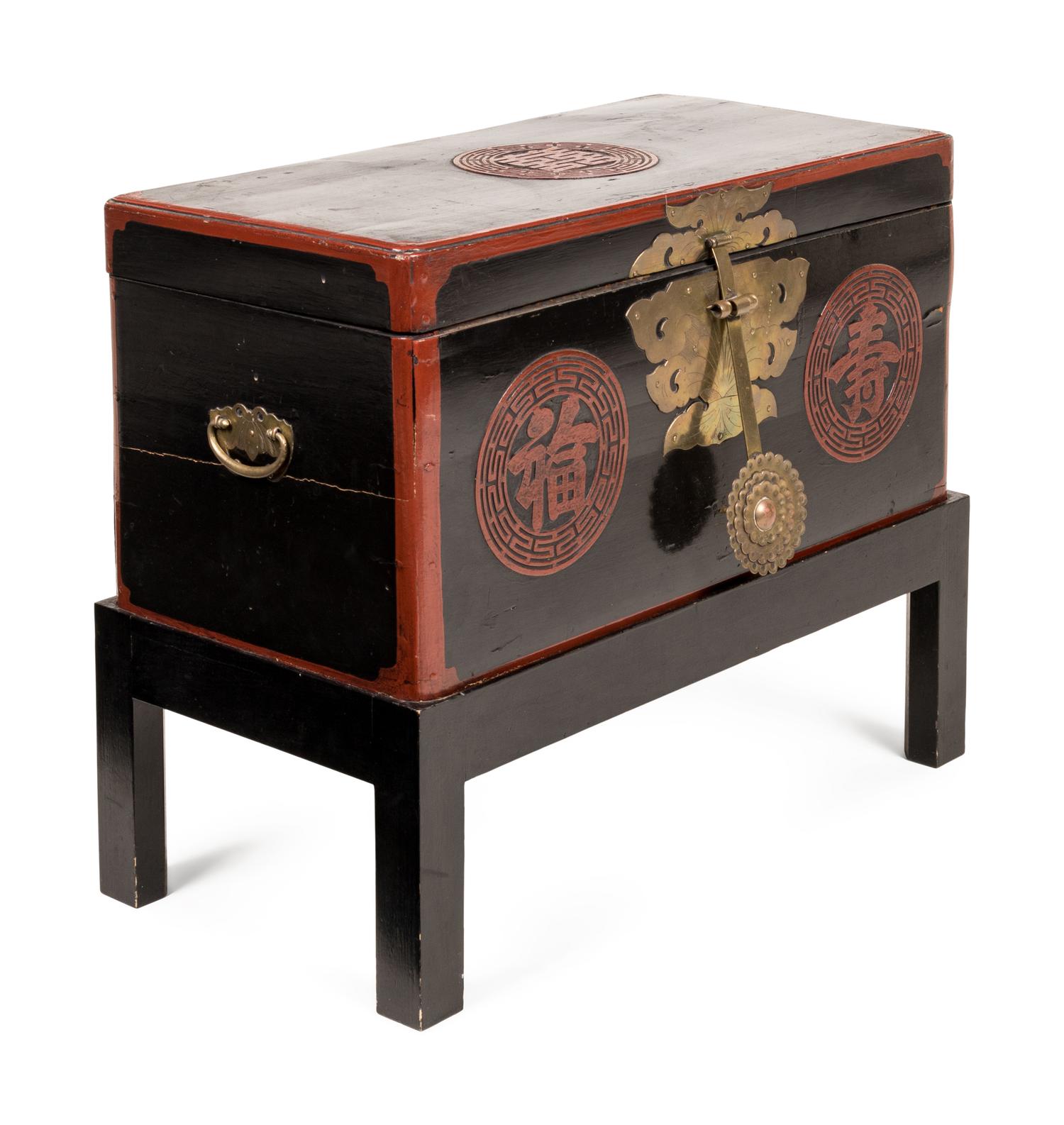 A Chinese Black Lacquer Box on Stand