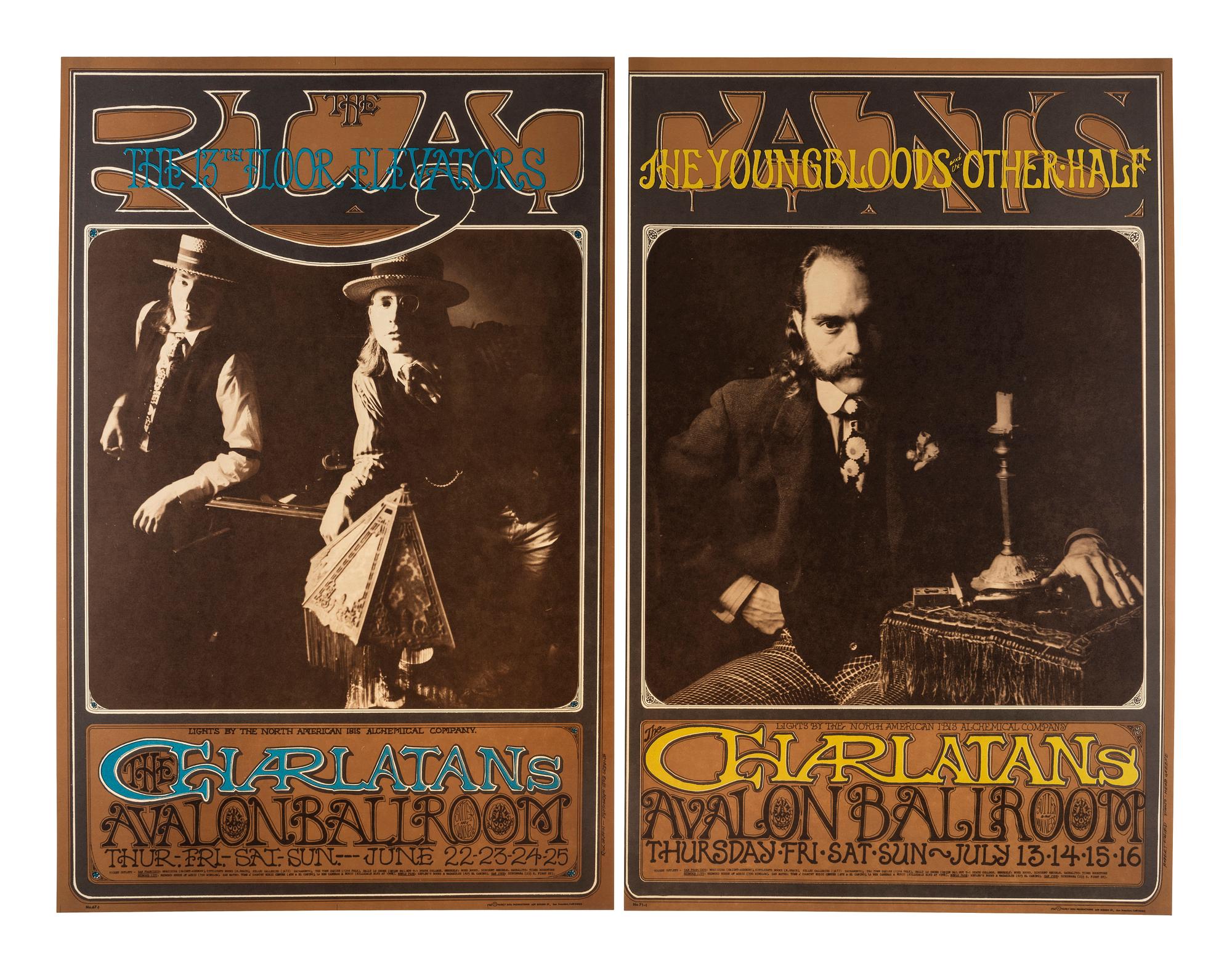 [MUSIC] -- [POSTERS]. MOSCOSO, Victor, GRIFFIN, Rick, GREENE, Herb, FRIED, Robert, NOLAN, Dennis, artists. A group of 8 Family Dog posters from 1967, comprising: