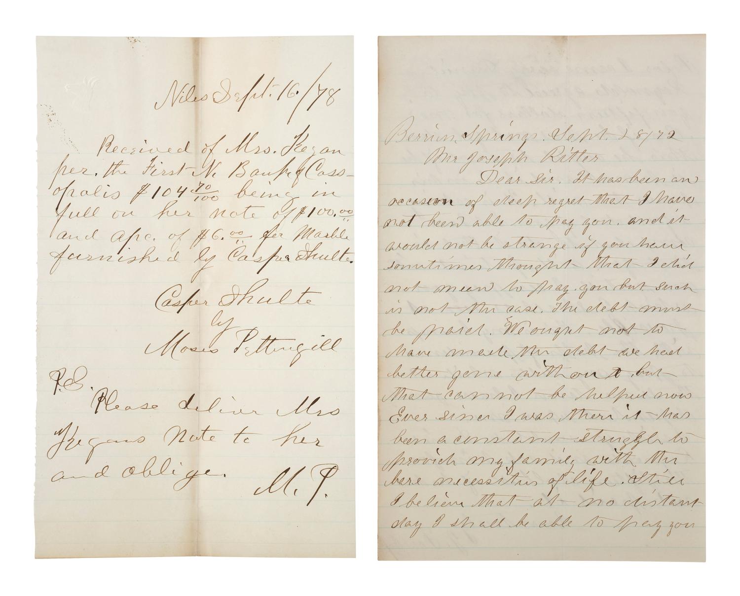 [MICHIGAN]. A group of documents related to Michigan merchant Asa Kingsbury, including:
