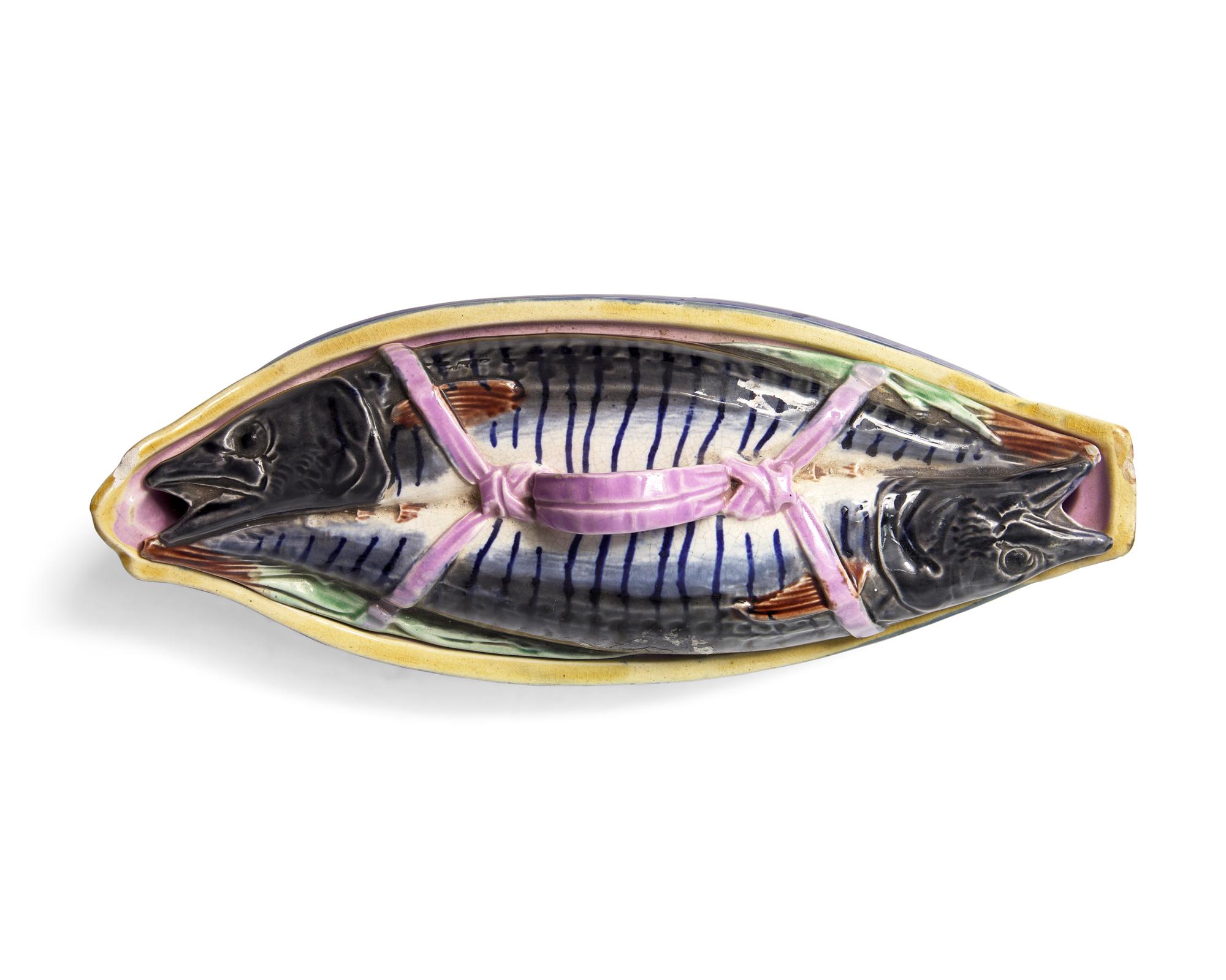 An English Majolica Covered Mackerel Server