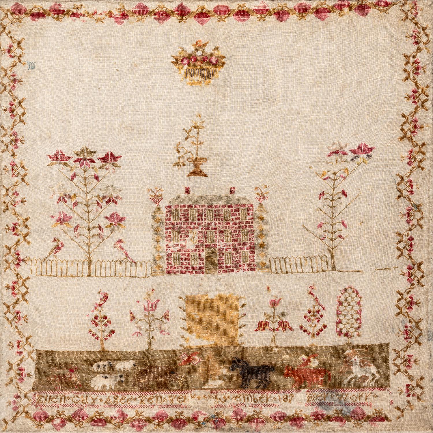 An English Needlework Embroidered Schoolgirl’s Sampler