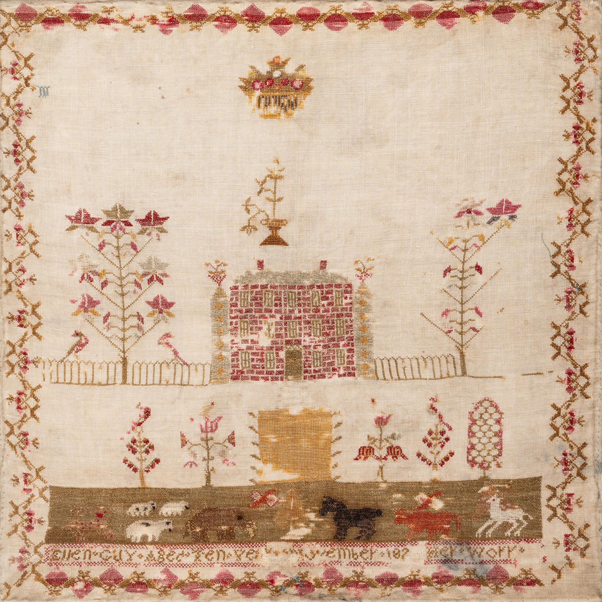 An English Needlework Embroidered Schoolgirl’s Sampler