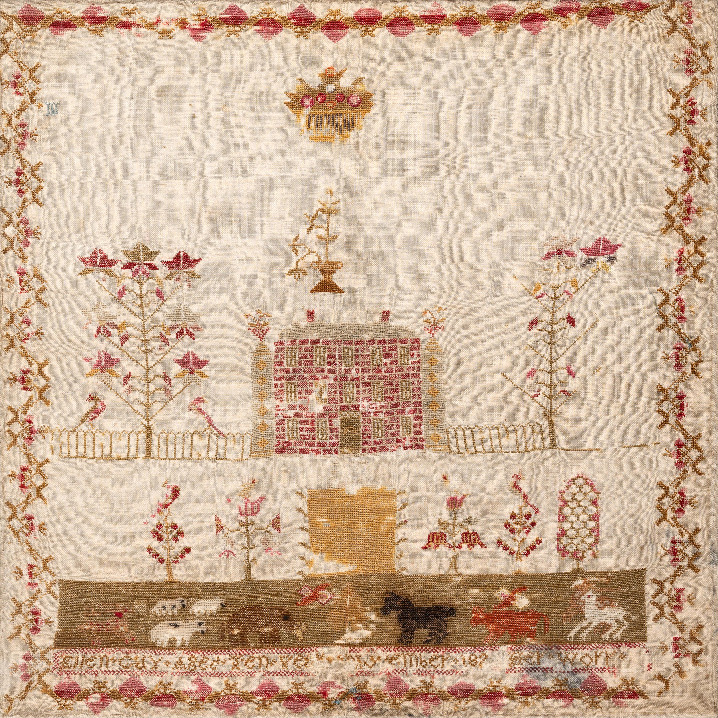 An English Needlework Embroidered Schoolgirl’s Sampler