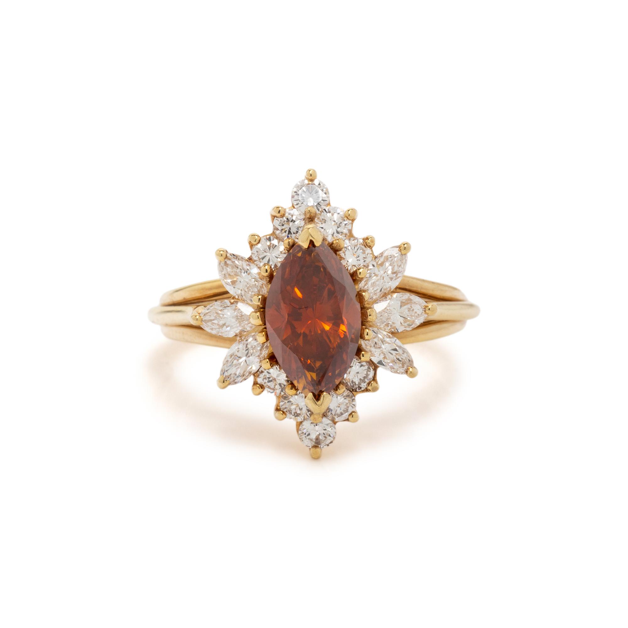 FANCY DEEP BROWNISH ORANGE DIAMOND AND DIAMOND RING