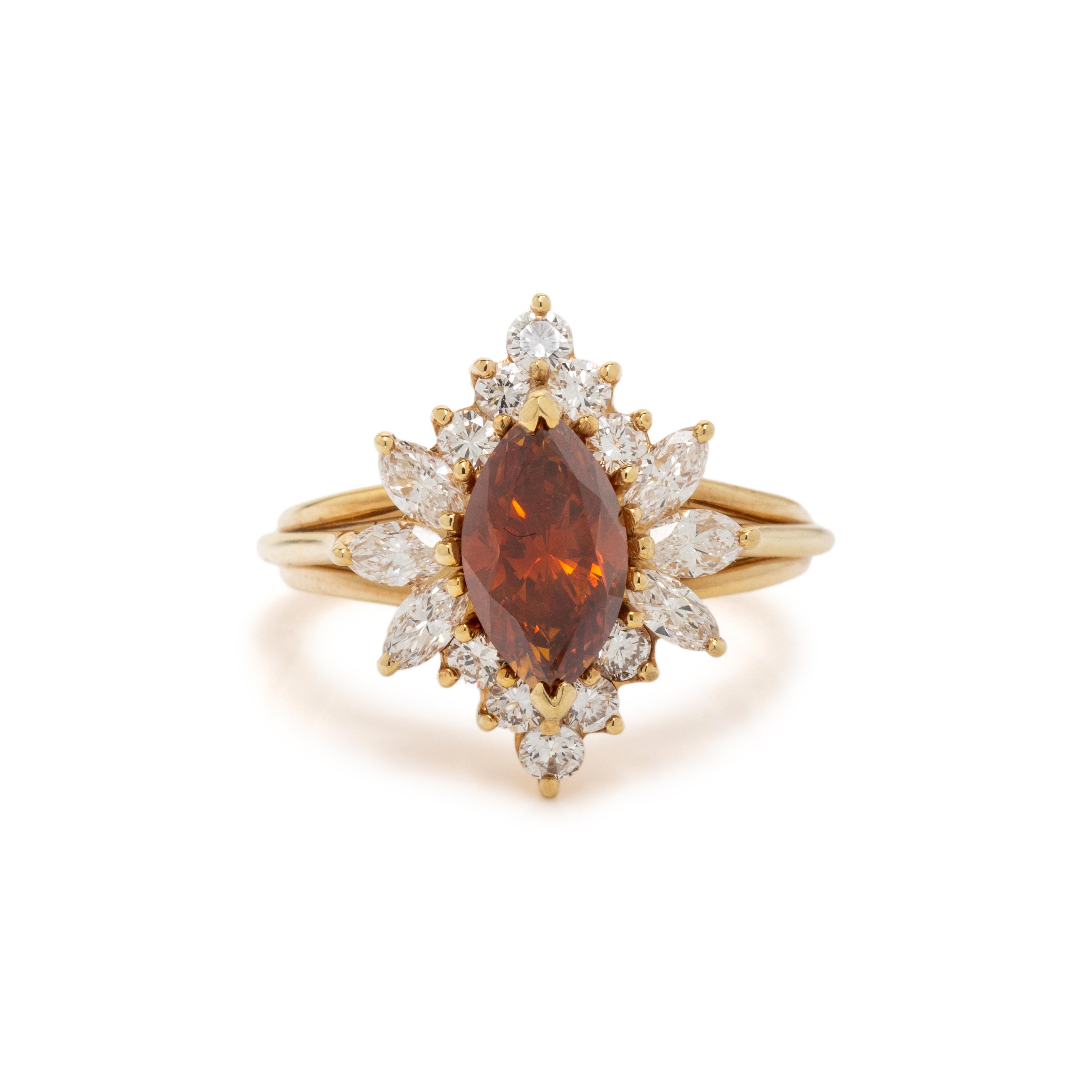FANCY DEEP BROWNISH ORANGE DIAMOND AND DIAMOND RING