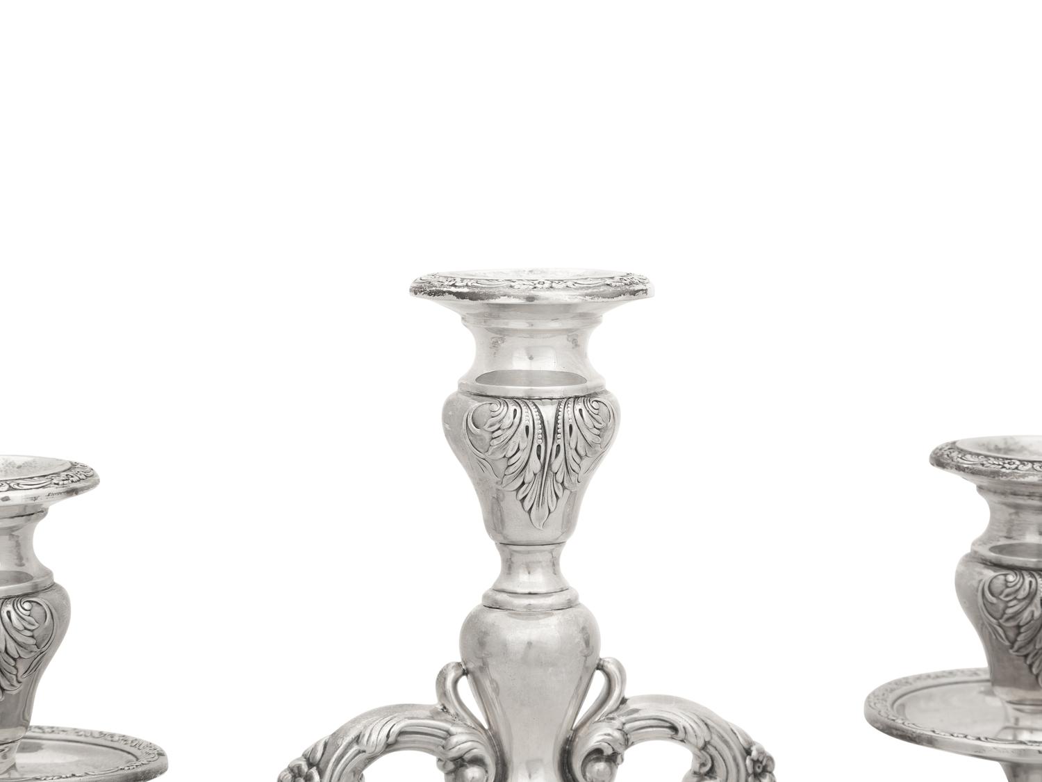 A Pair of American Silver Three-Light Candelabra