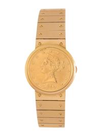 PIAGET, REF. 950 18K YELLOW GOLD AND COIN SURPRISE WRISTWATCH