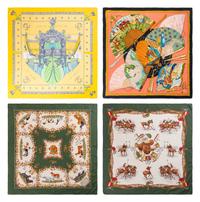 Four Designer Scarves: Two Hermès, Two Gucci