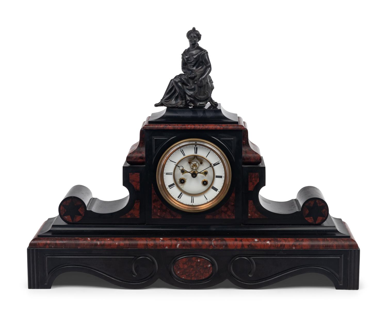 A French Metal, Marble and Slate Mantel Clock