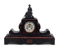 A French Metal, Marble and Slate Mantel Clock