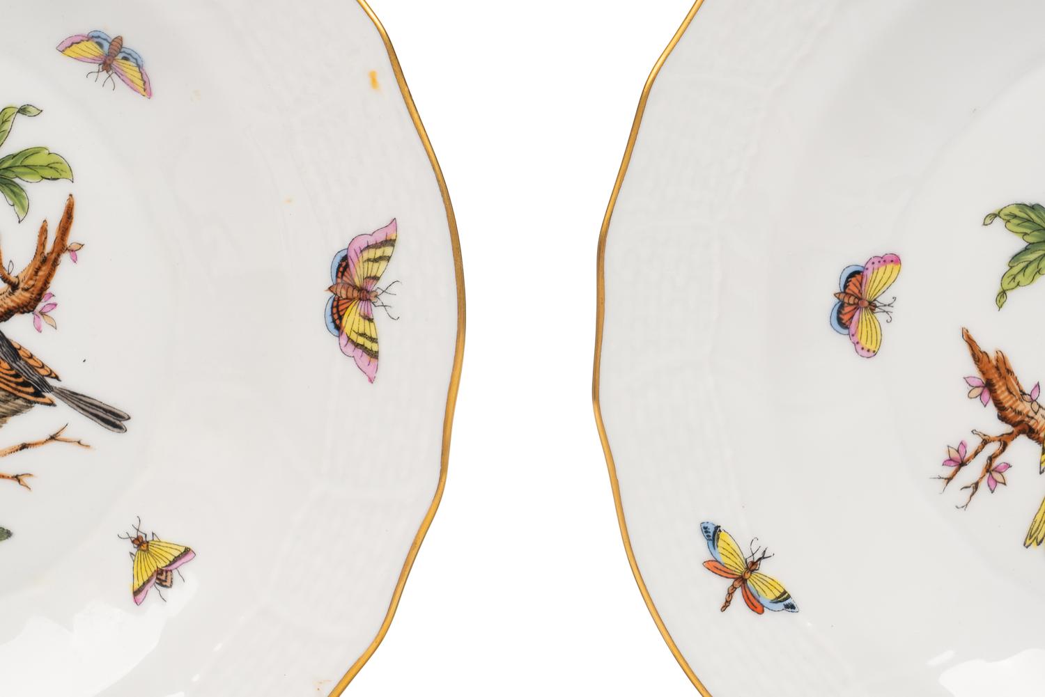 A Set of Twelve Herend Rothschild Bird Porcelain Dessert Plates