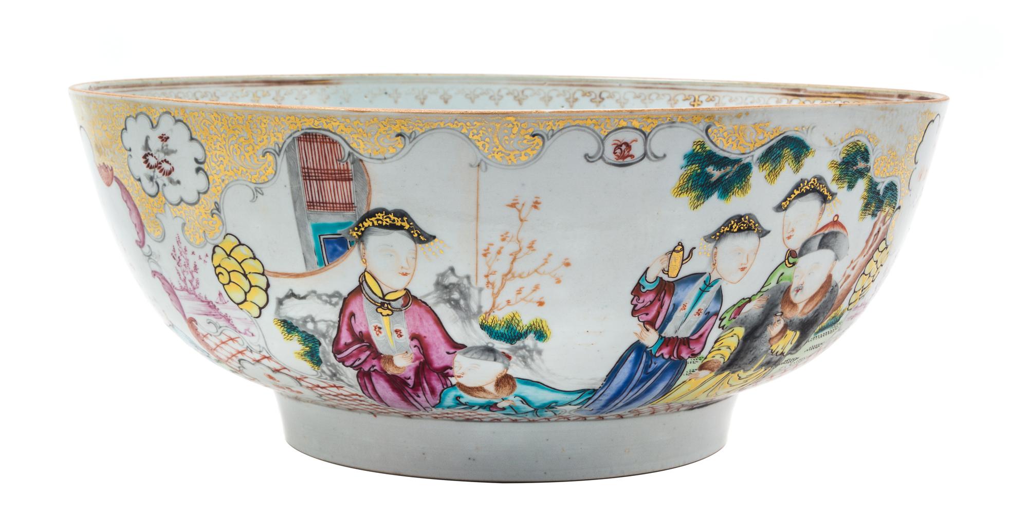 A Chinese Export Famille Rose Punchbowl Diameter 12 1/4 inches.