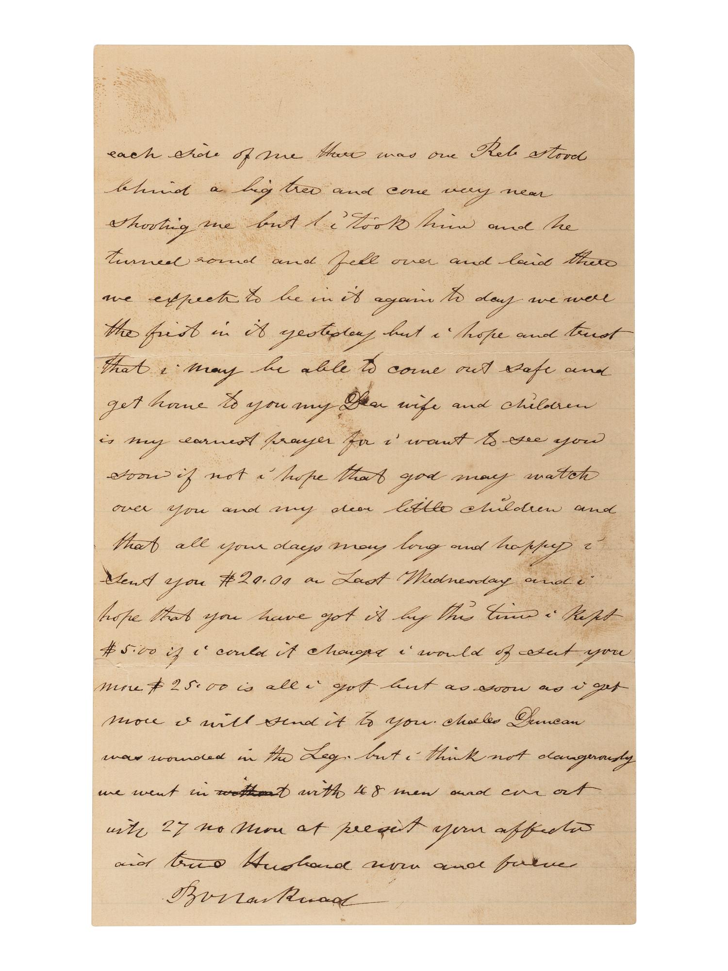 [CIVIL WAR]. Soldier's letter describing the Battle of Fredericksburg. "Camp on Battle Field on the Rappanhannock [sic]," 14 December 1862.
