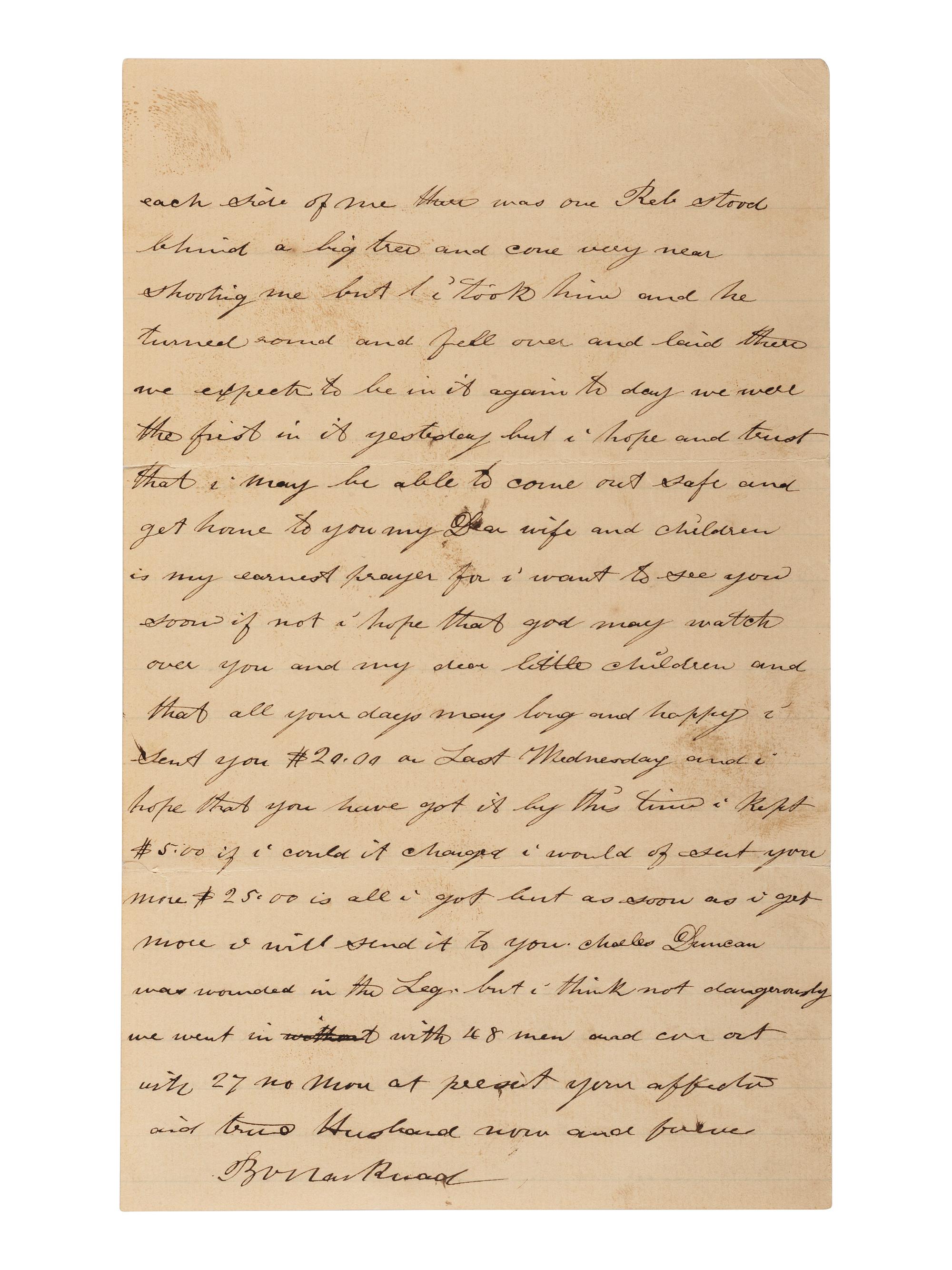 [CIVIL WAR]. Soldier's letter describing the Battle of Fredericksburg. "Camp on Battle Field on the Rappanhannock [sic]," 14 December 1862.