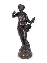 A Continental Patinated Bronze Figure of a Satyr Violinist — 20TH CENTURY