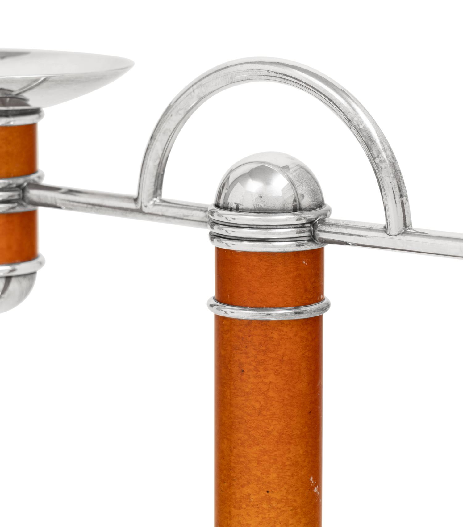 A Pair of Christofle Silver-Plate and Enamel Candelabra
