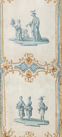 A Louis XV Painted Canvas Five-Panel Floor Screen