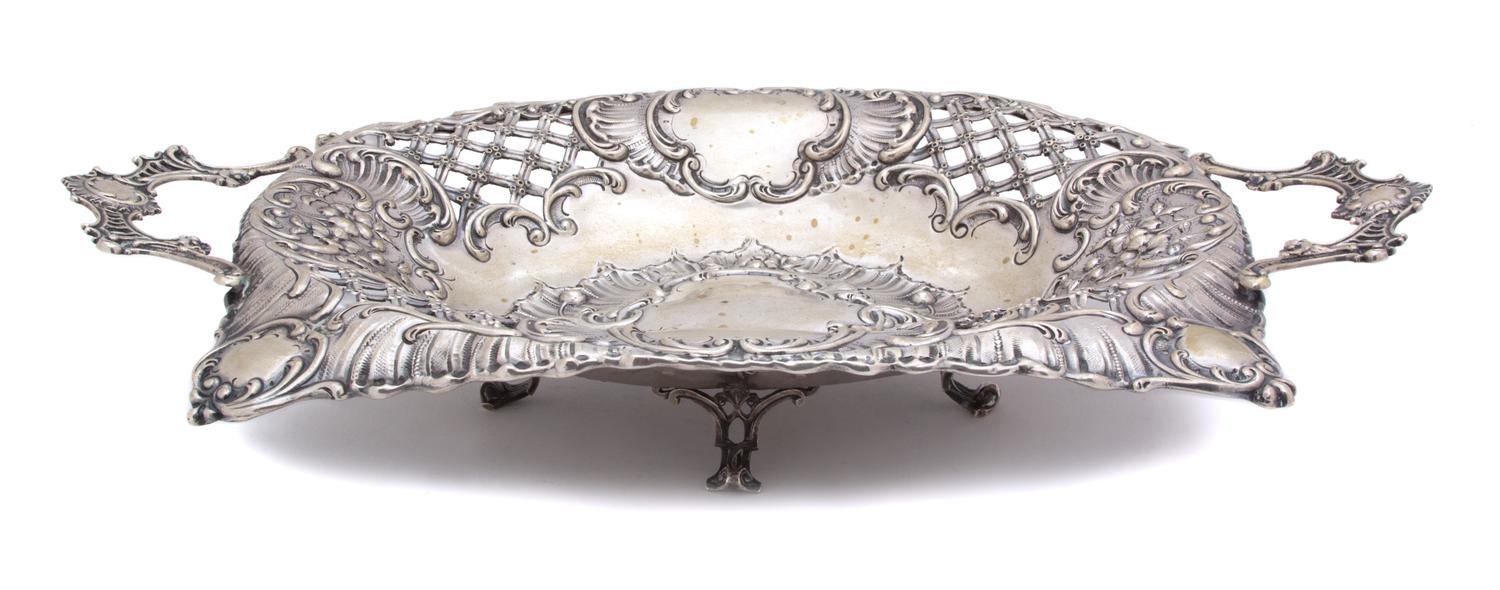 A French Silver Plate Reticulated Center Piece Height 3 x width 17 x depth 9 3/4 inches. — 19TH CENTURY