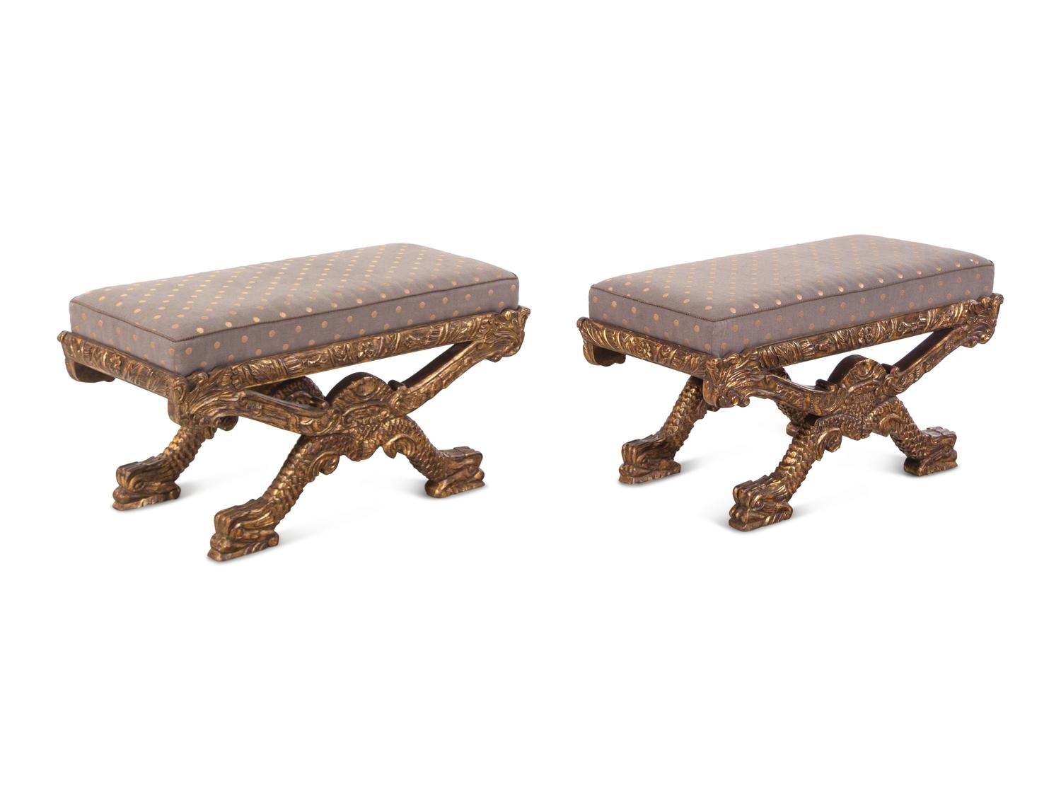 A Pair of Italian Baroque Style Giltwood Stools