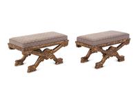 A Pair of Italian Baroque Style Giltwood Stools
