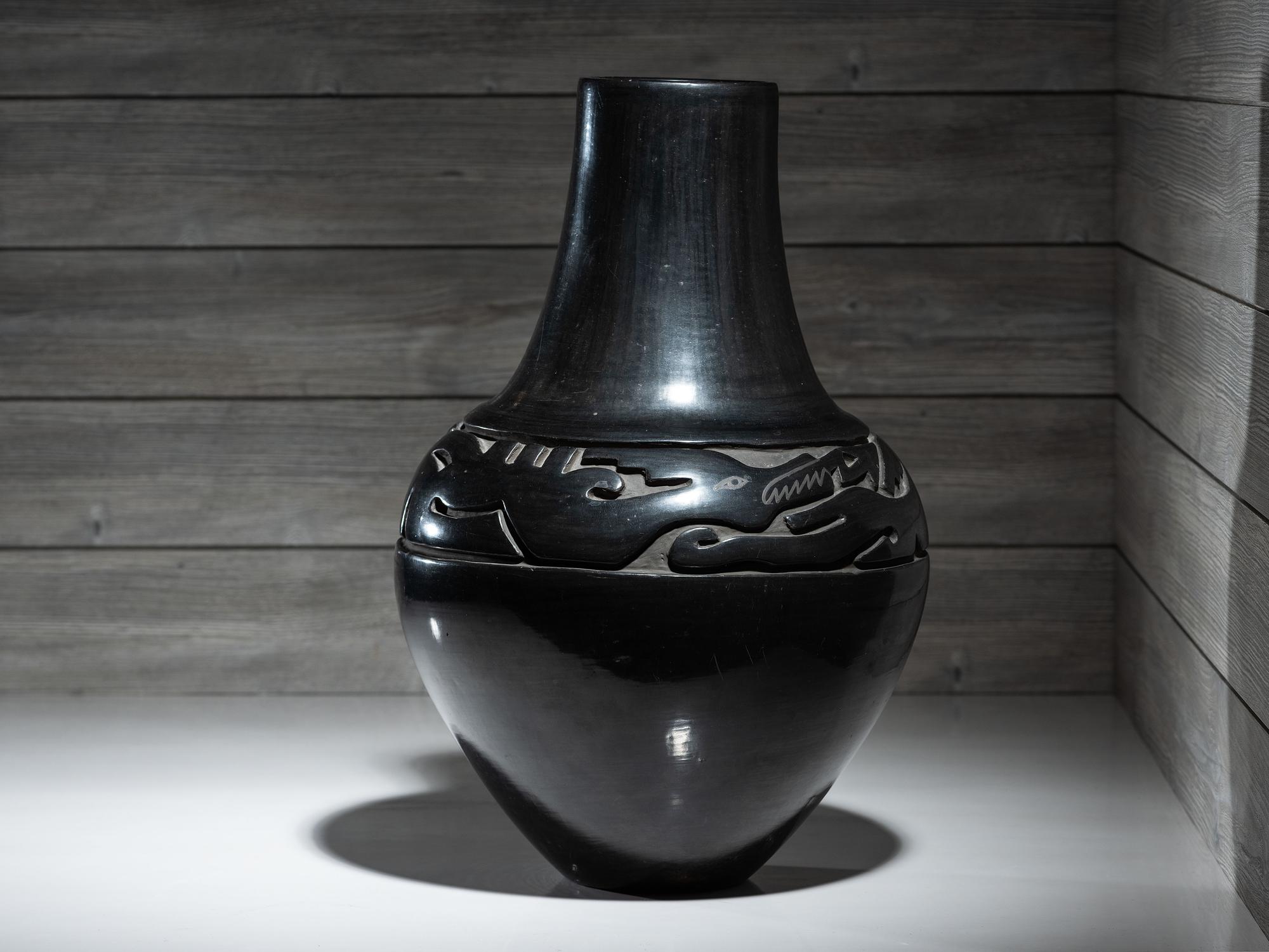 Blackware Pottery Jar, with Avanyu