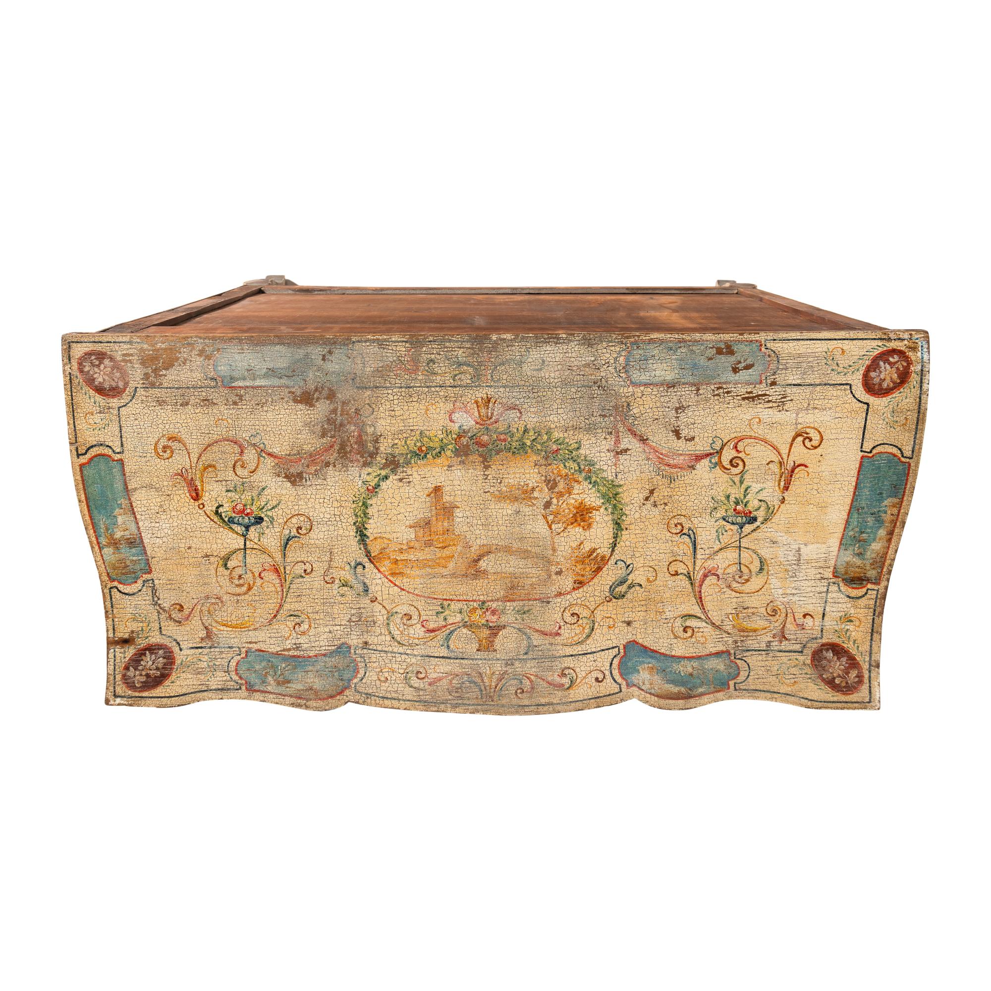 A Pair of Italian Neoclassical Painted Serpentine Chests of Drawers