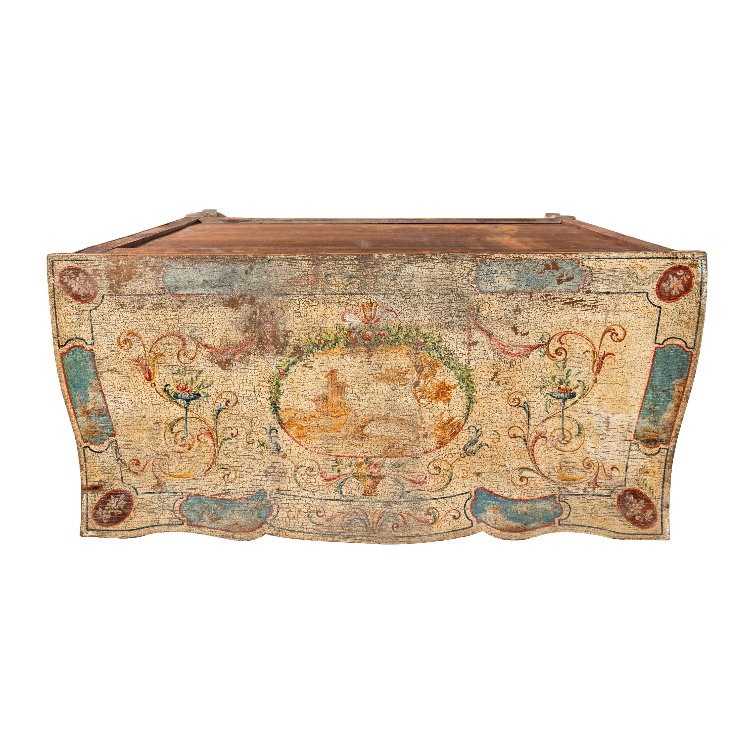 A Pair of Italian Neoclassical Painted Serpentine Chests of Drawers