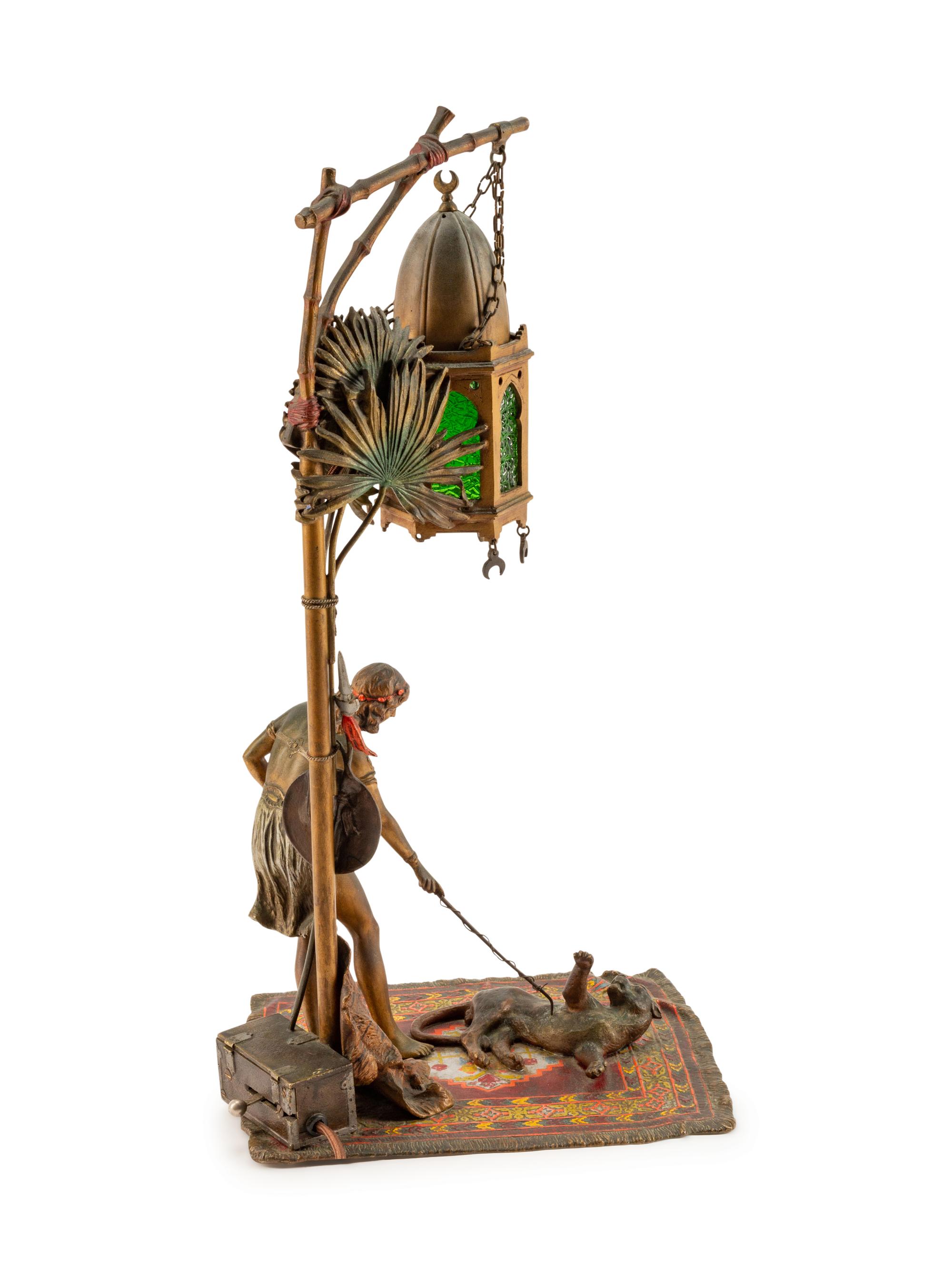 An Austrian Cold-Painted Bronze Animal Trainer Lamp — CIRCA 1900