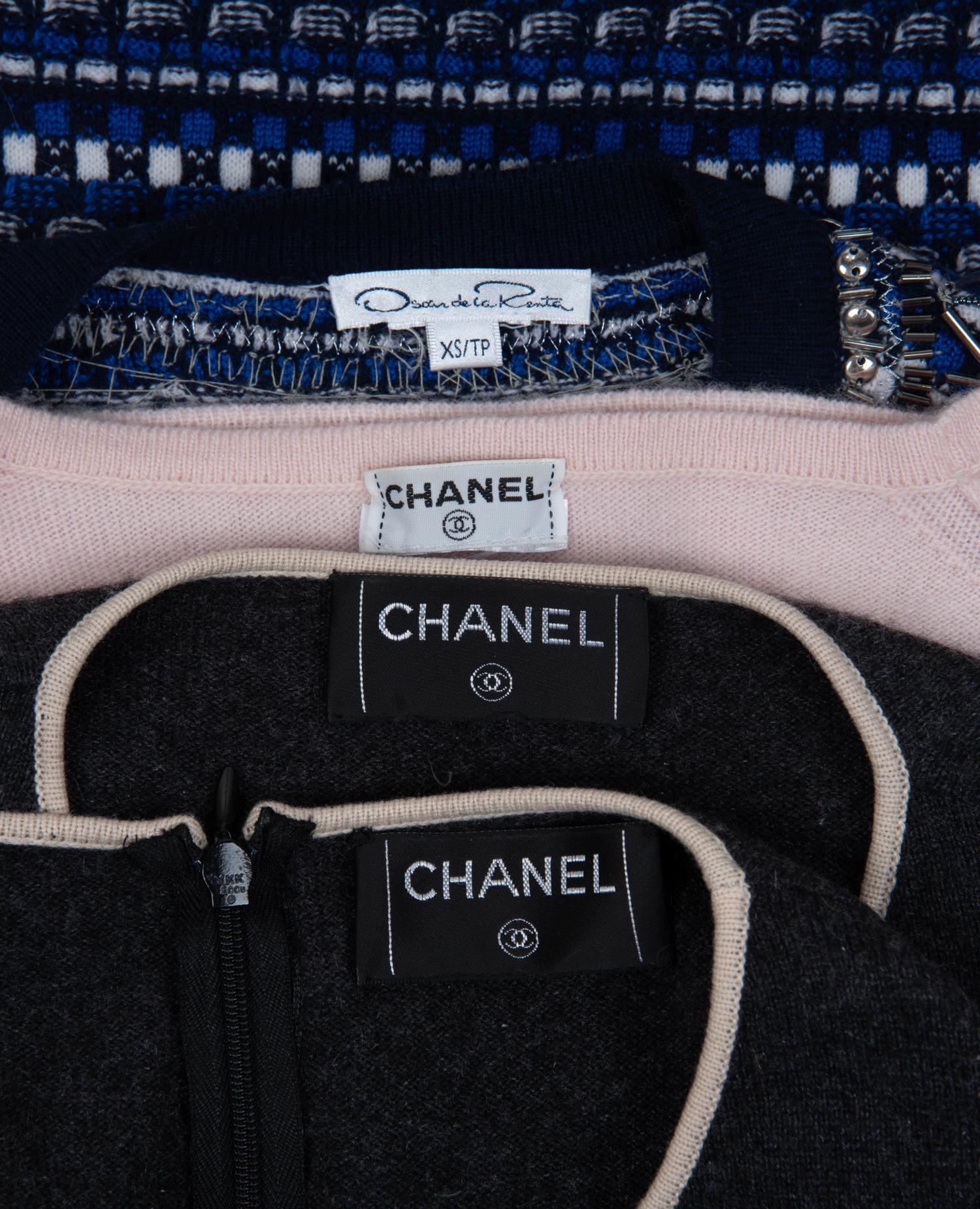 Four Designer Knit Items: Three Chanel, One Oscar de la Renta, 2000-10s