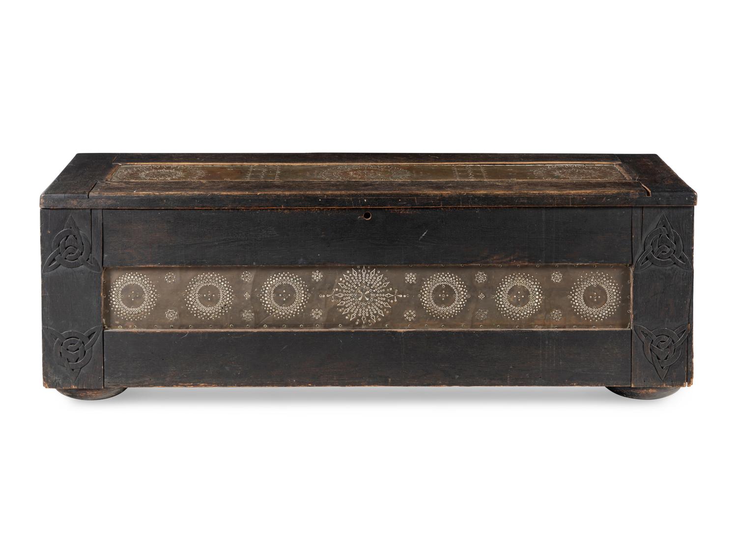 A Repousse Copper-Inset Black Painted Oak Chest circa 1901