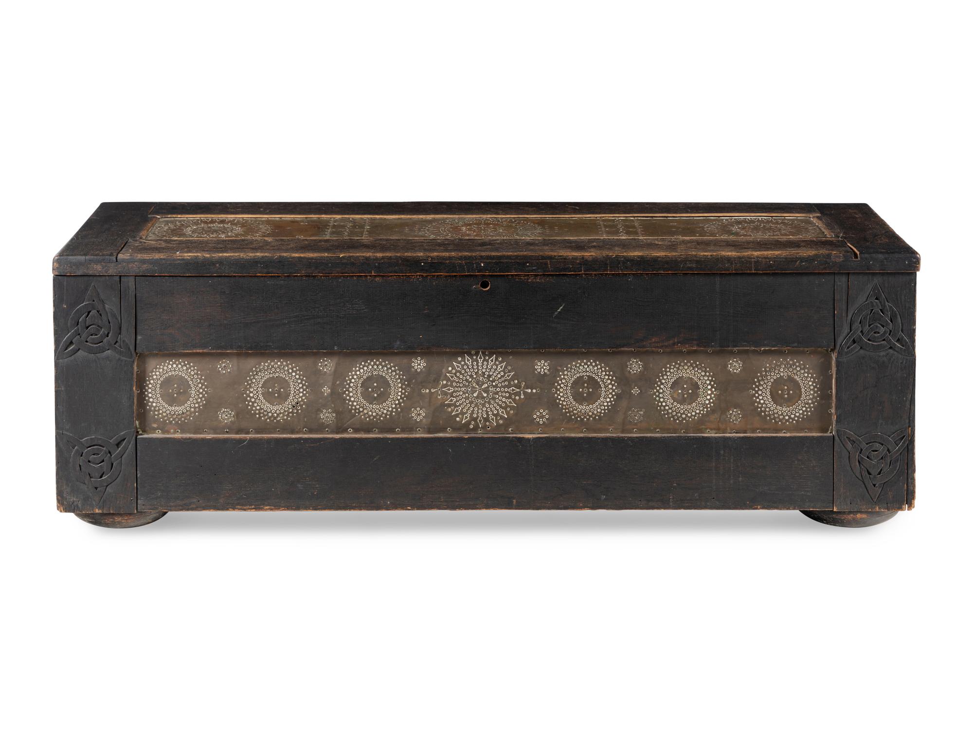 A Repousse Copper-Inset Black Painted Oak Chest circa 1901
