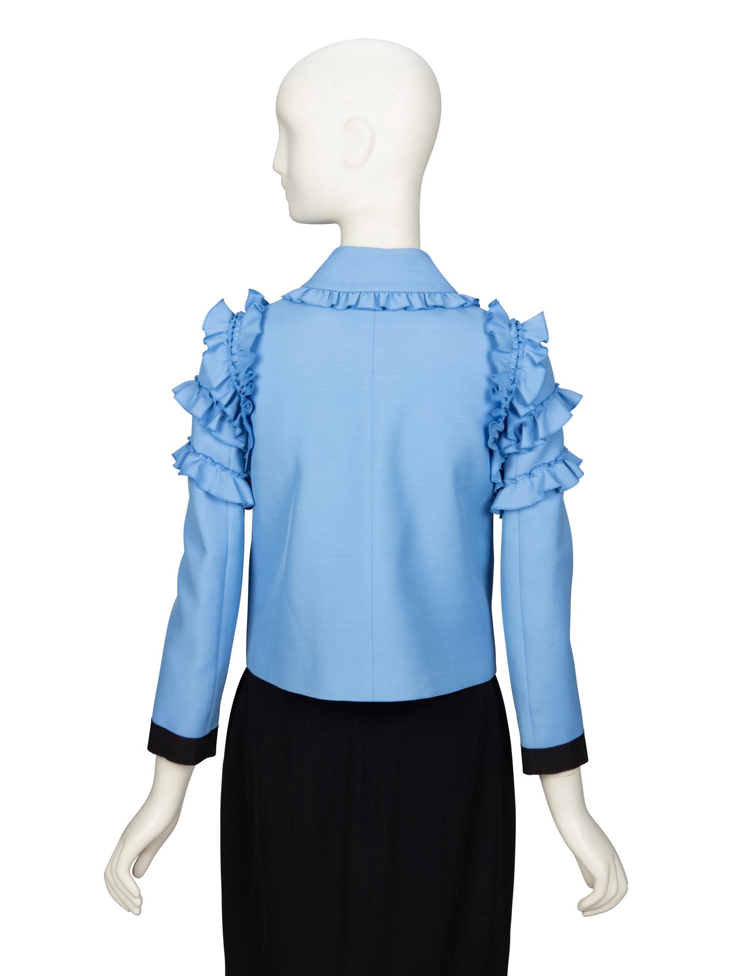 GUCCI, BLUE RUFFLED JACKET