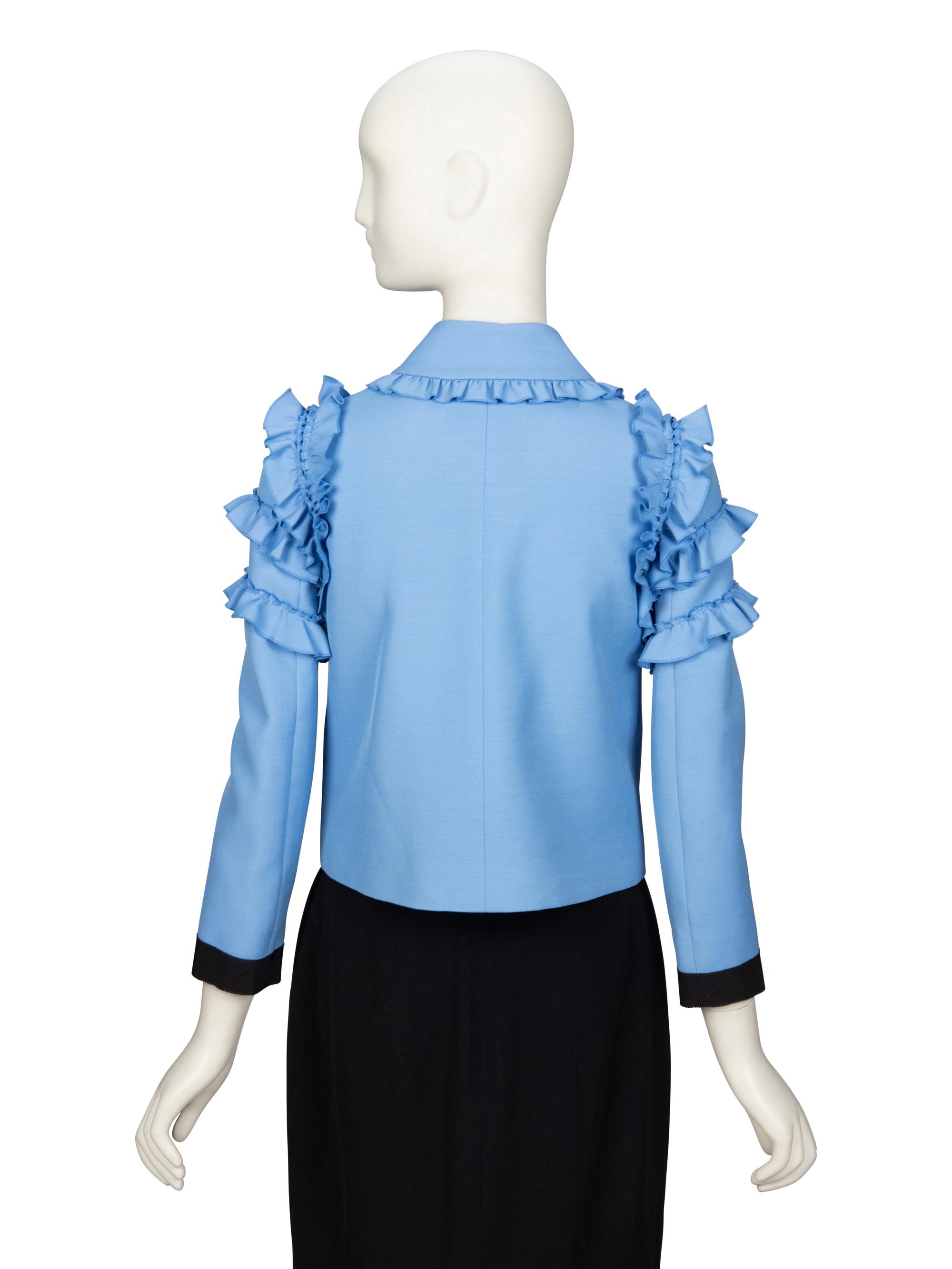 GUCCI, BLUE RUFFLED JACKET