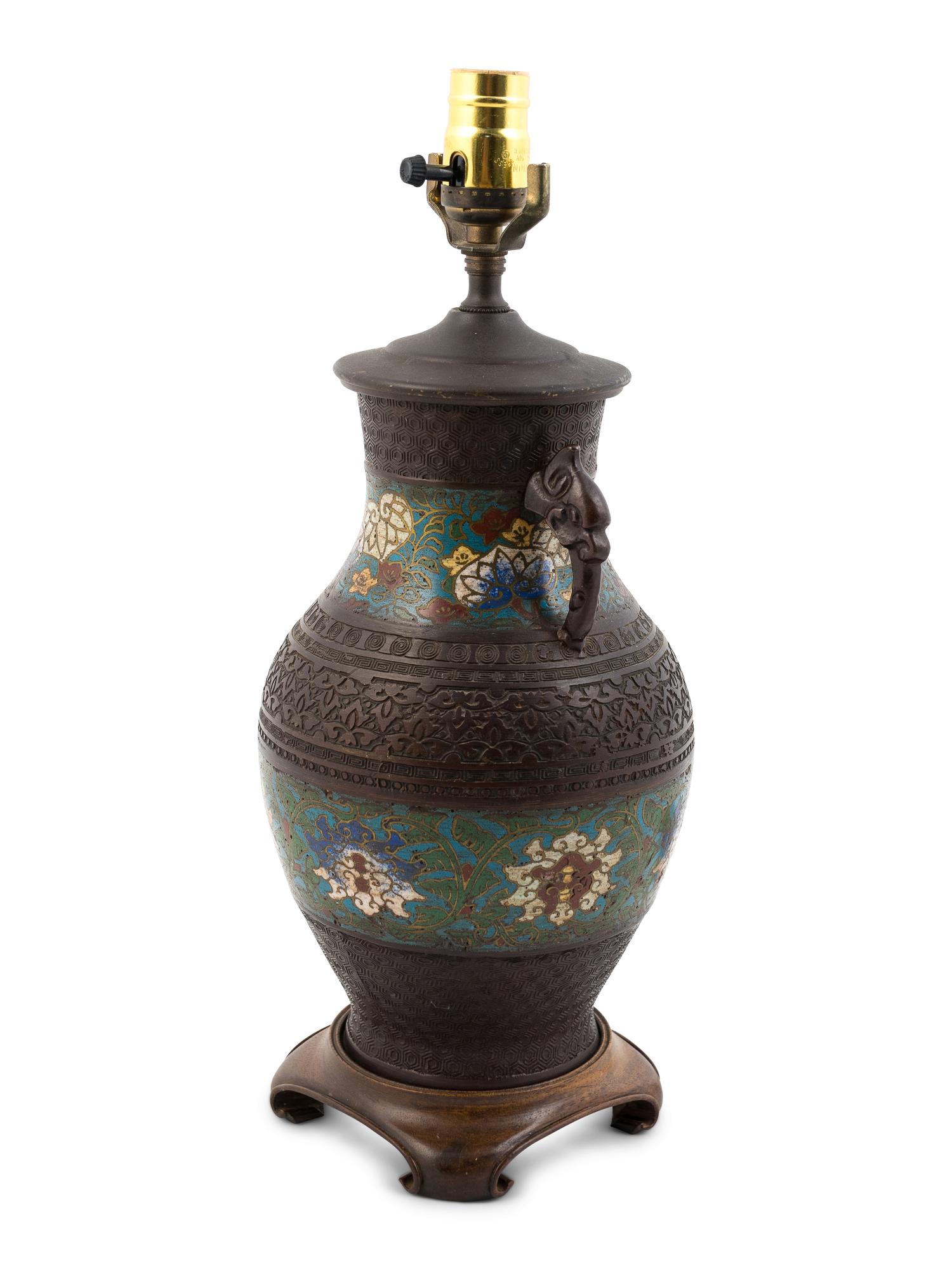 A Cloisonné Vase Mounted as a Lamp