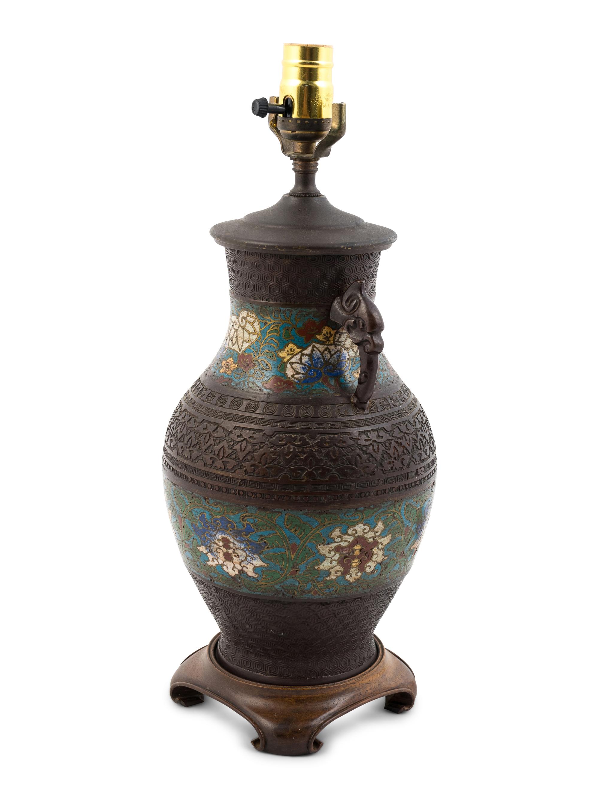 A Cloisonné Vase Mounted as a Lamp