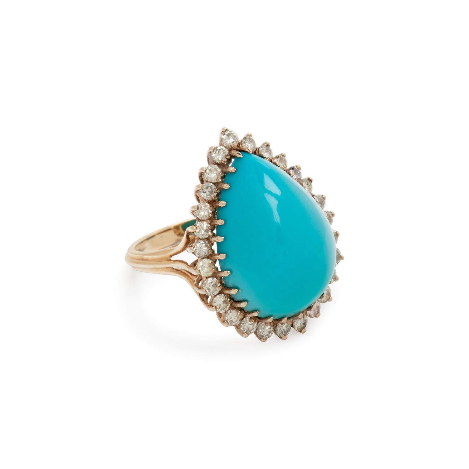 SYNTHETIC TURQUOISE AND DIAMOND RING