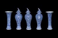 A Chinese Export Blue and White Porcelain Five-Piece Garniture Set