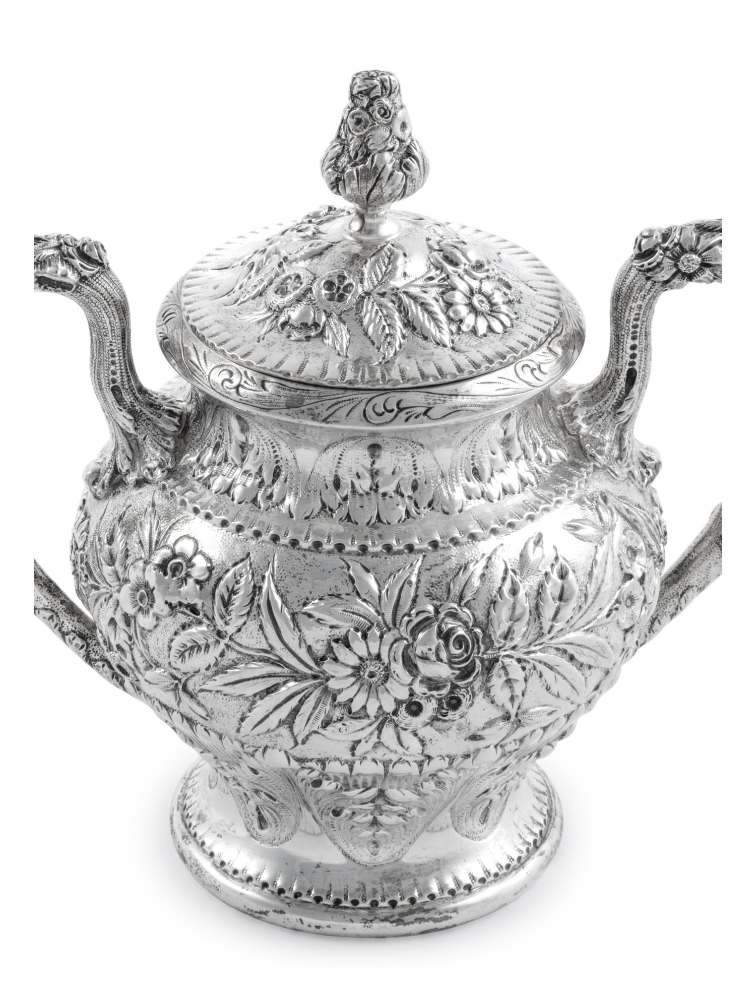 An American Silver Repoussé Six-Piece Tea and Coffee Service