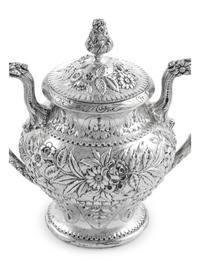 An American Silver Repoussé Six-Piece Tea and Coffee Service